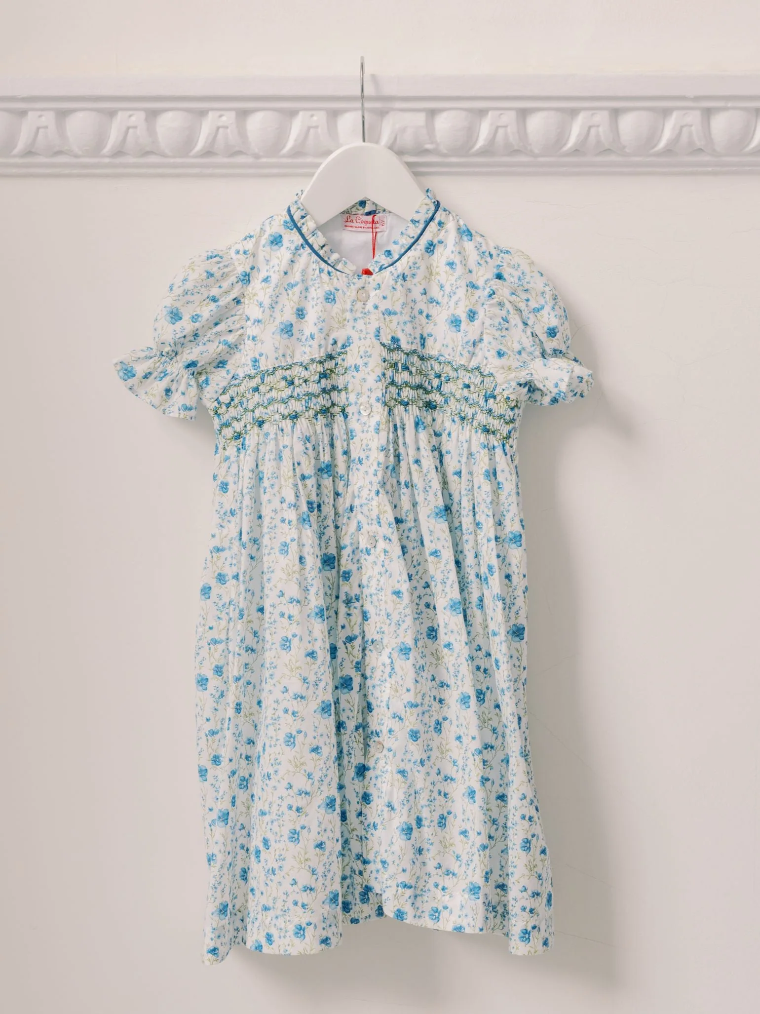 Blue Floral Casilda Girl Hand-Smocked Dress - Image 3