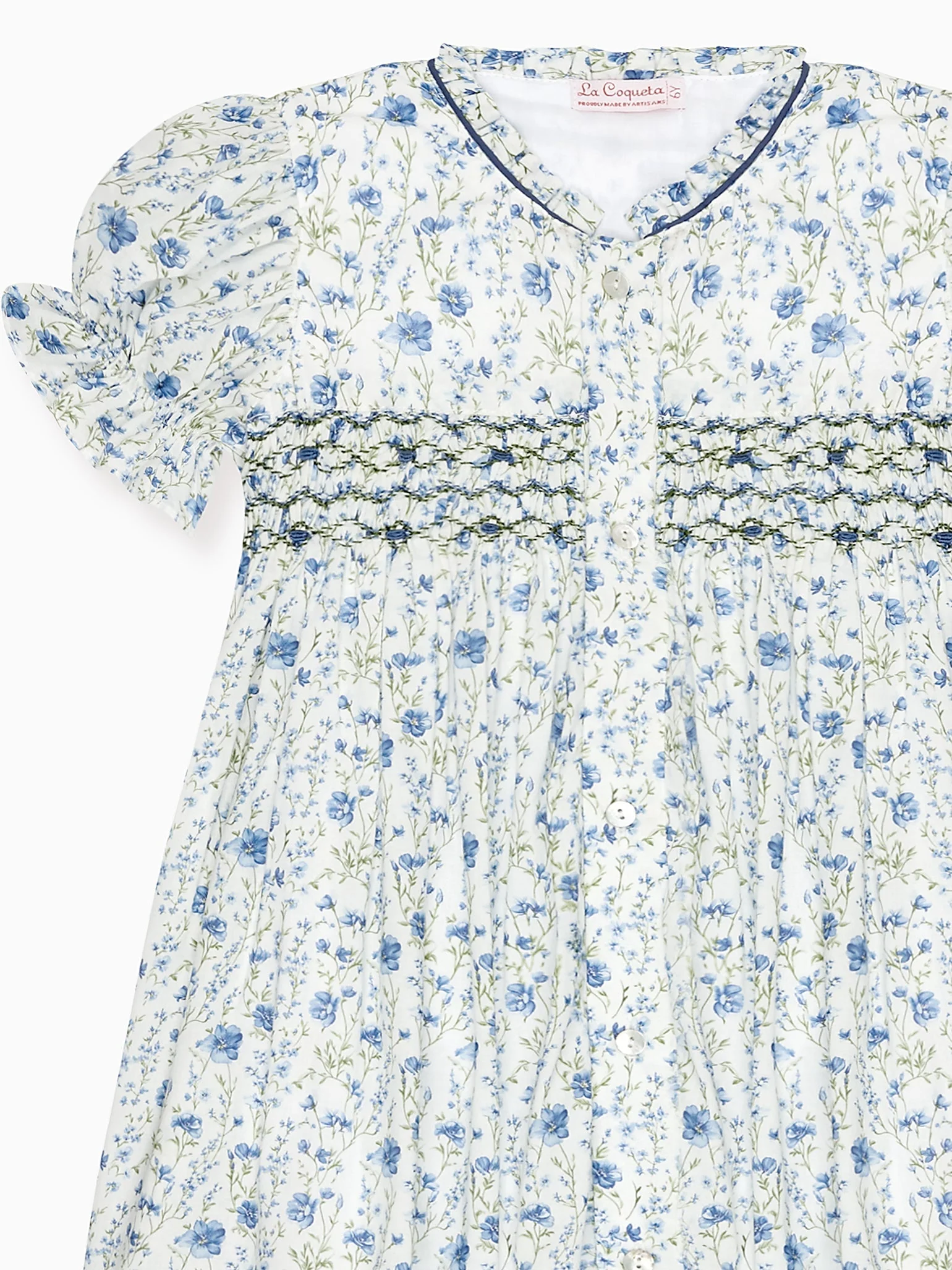 Blue Floral Casilda Girl Hand-Smocked Dress - Image 4