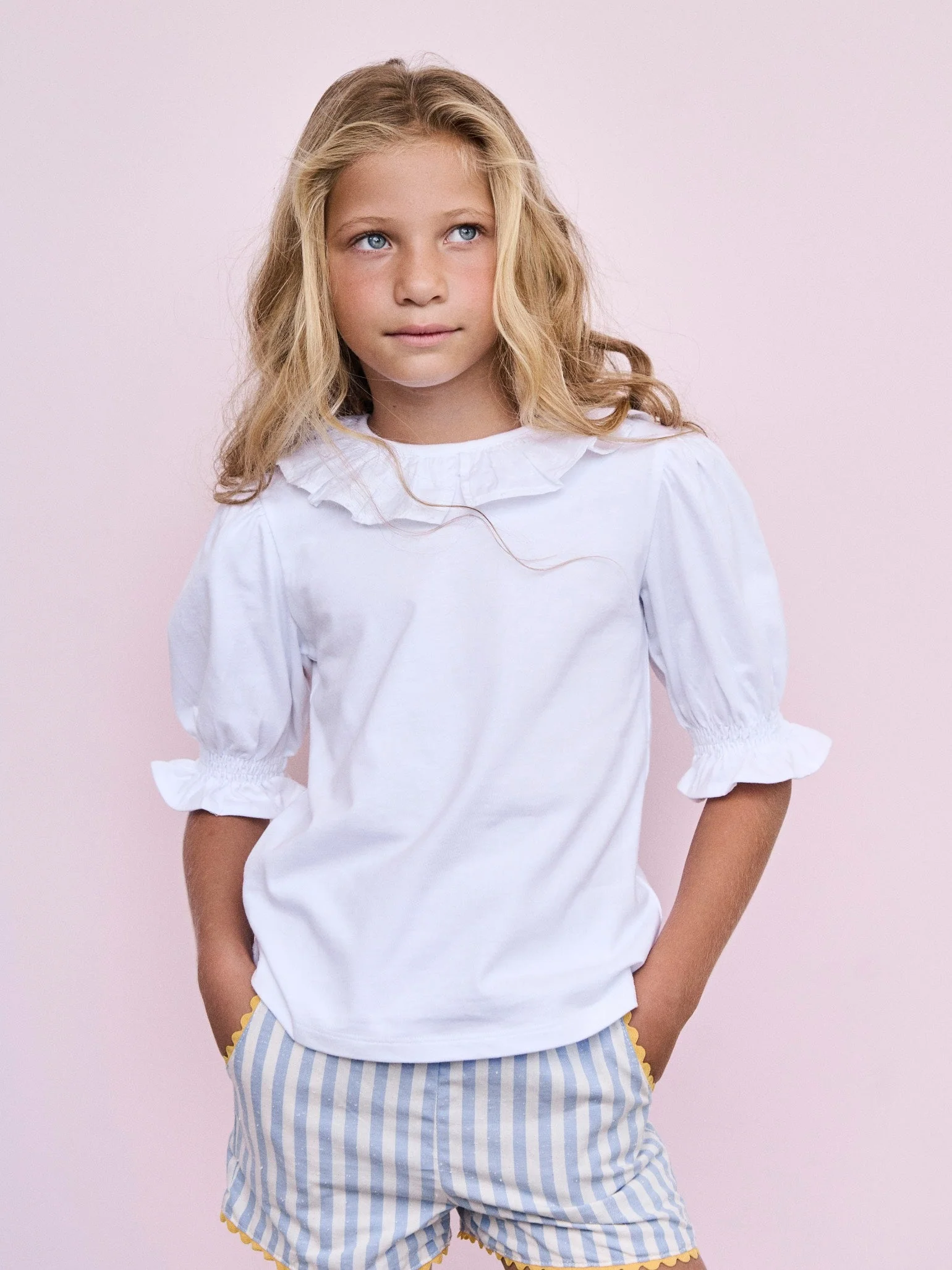 Blue Stripe Miranda Cotton Girl Shorts - Image 3