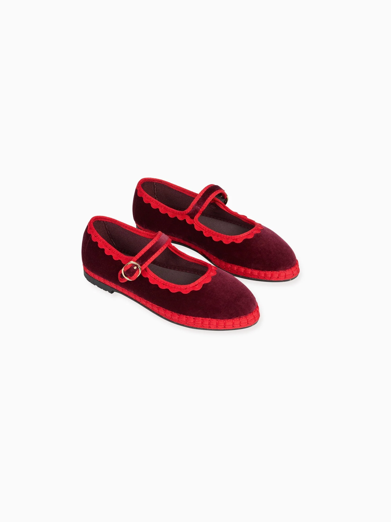 Flabelus x La Coqueta Girl Burgundy Velvet Girl Mary Jane Shoes - Image 4