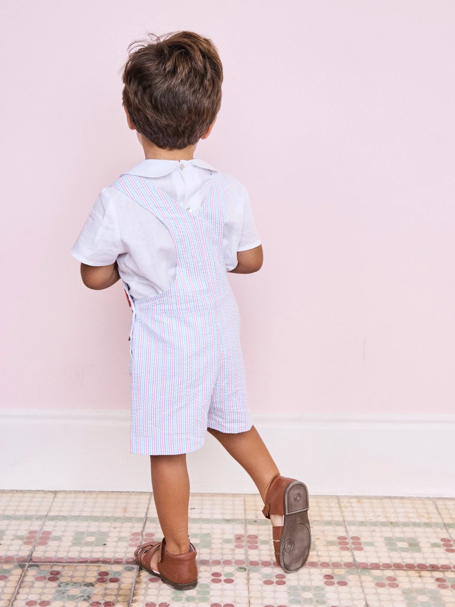 Coral Stripe Ringo Baby Dungarees - Image 6