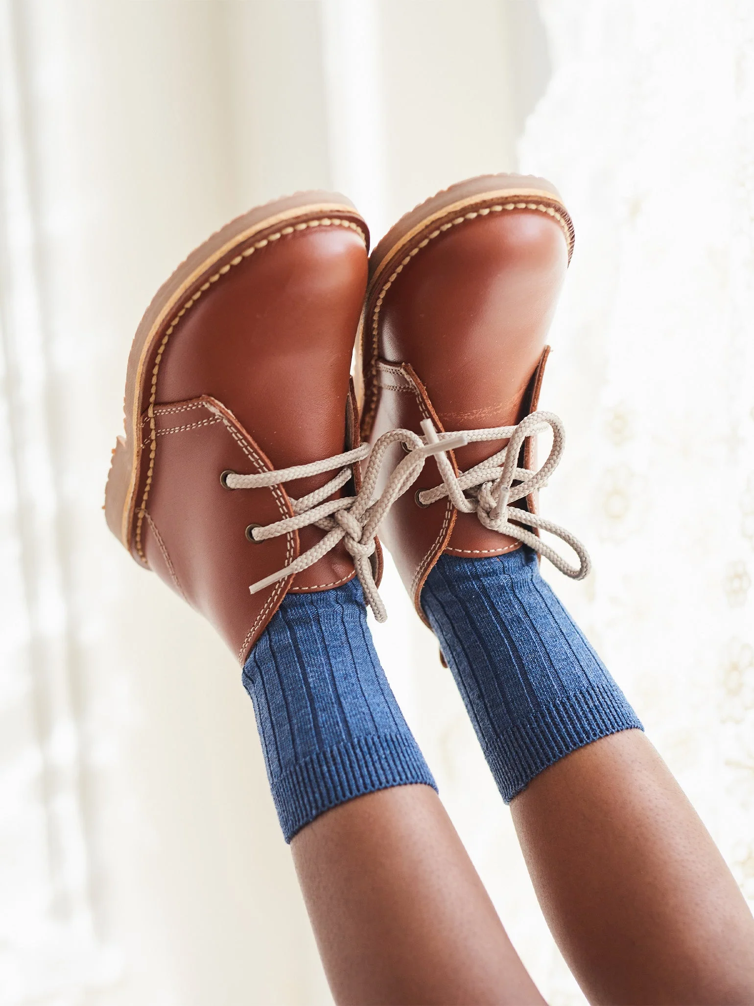 Dark Tan Leather Kids Desert Boots - Image 3