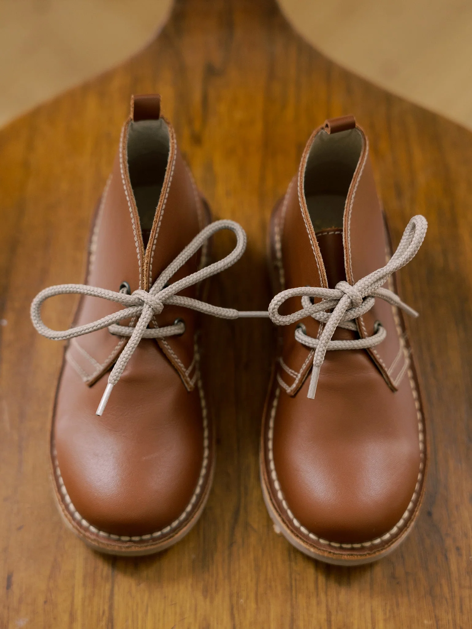 Dark Tan Leather Kids Desert Boots - Image 6