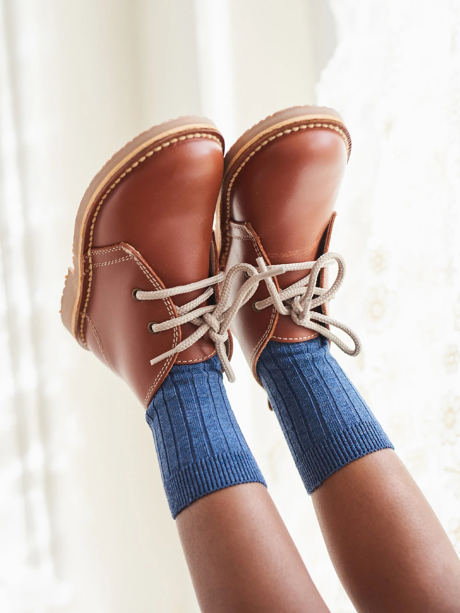 Dusty Blue Ribbed Short Kids Socks - Image 3
