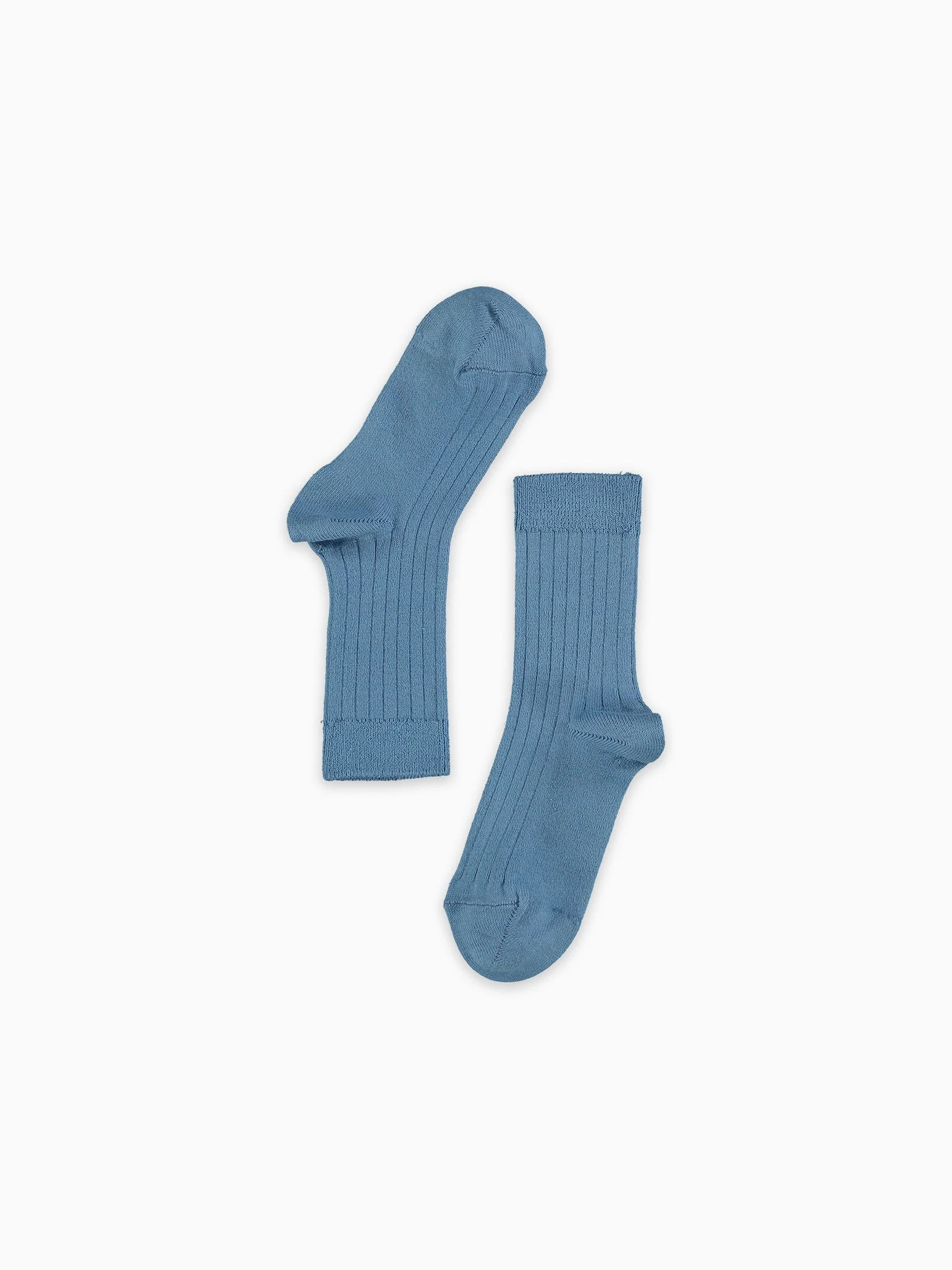 Dusty Blue Ribbed Short Kids Socks - Image 5