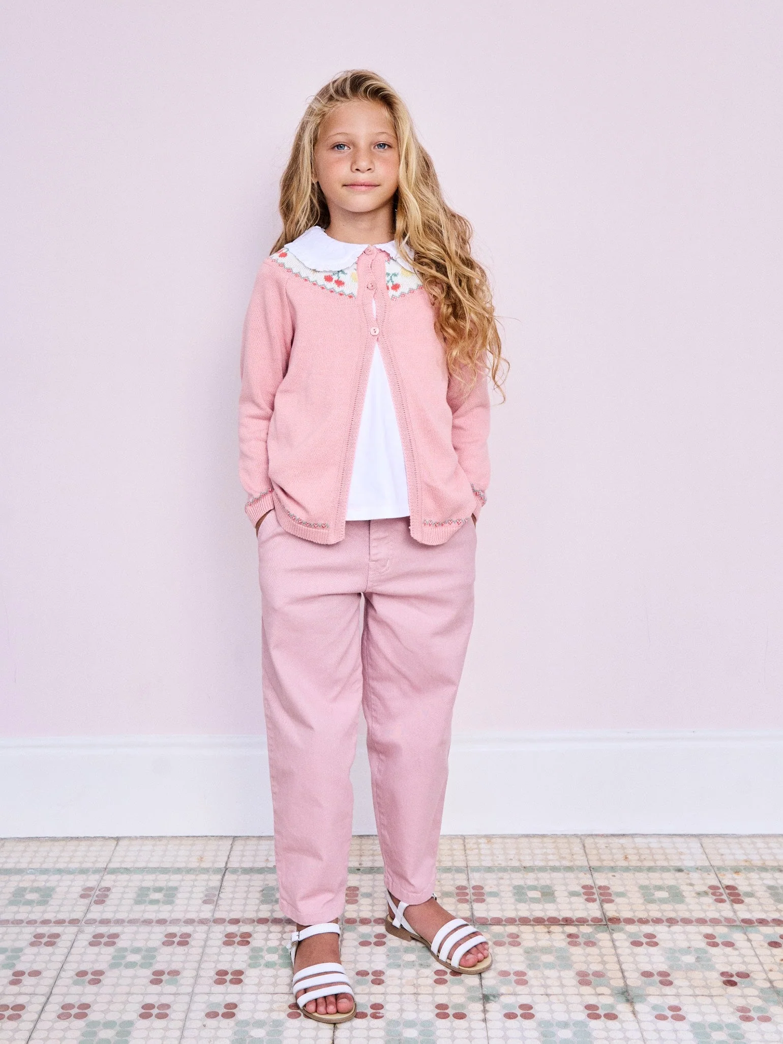 Dusty Pink Helado Cotton Girl Cardigan - Image 3