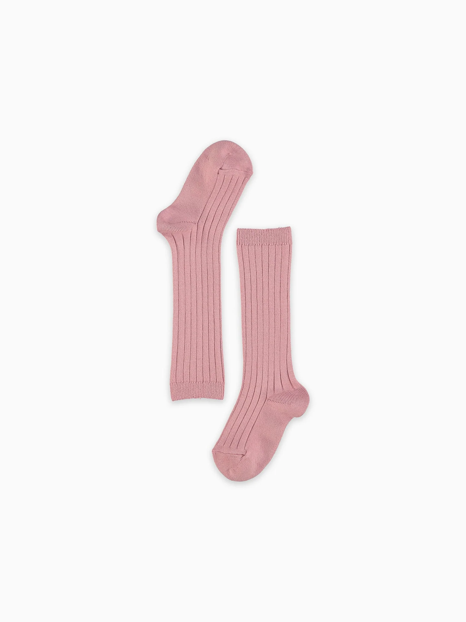 Dusty Pink Ribbed Knee High Girl Socks - Image 4