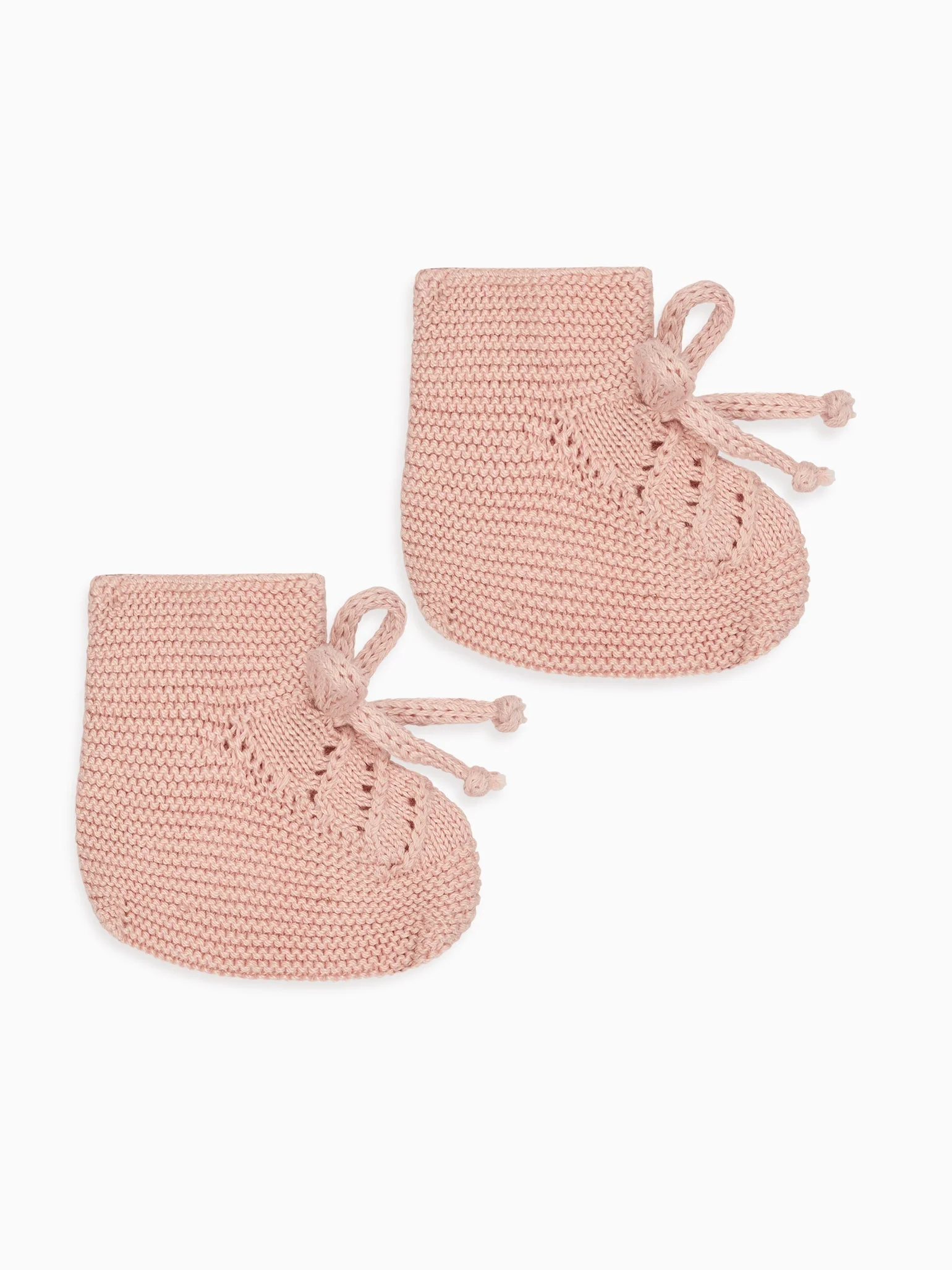 Dusty Pink Rimevera Cotton Baby Girl Knitted Booties - Image 4