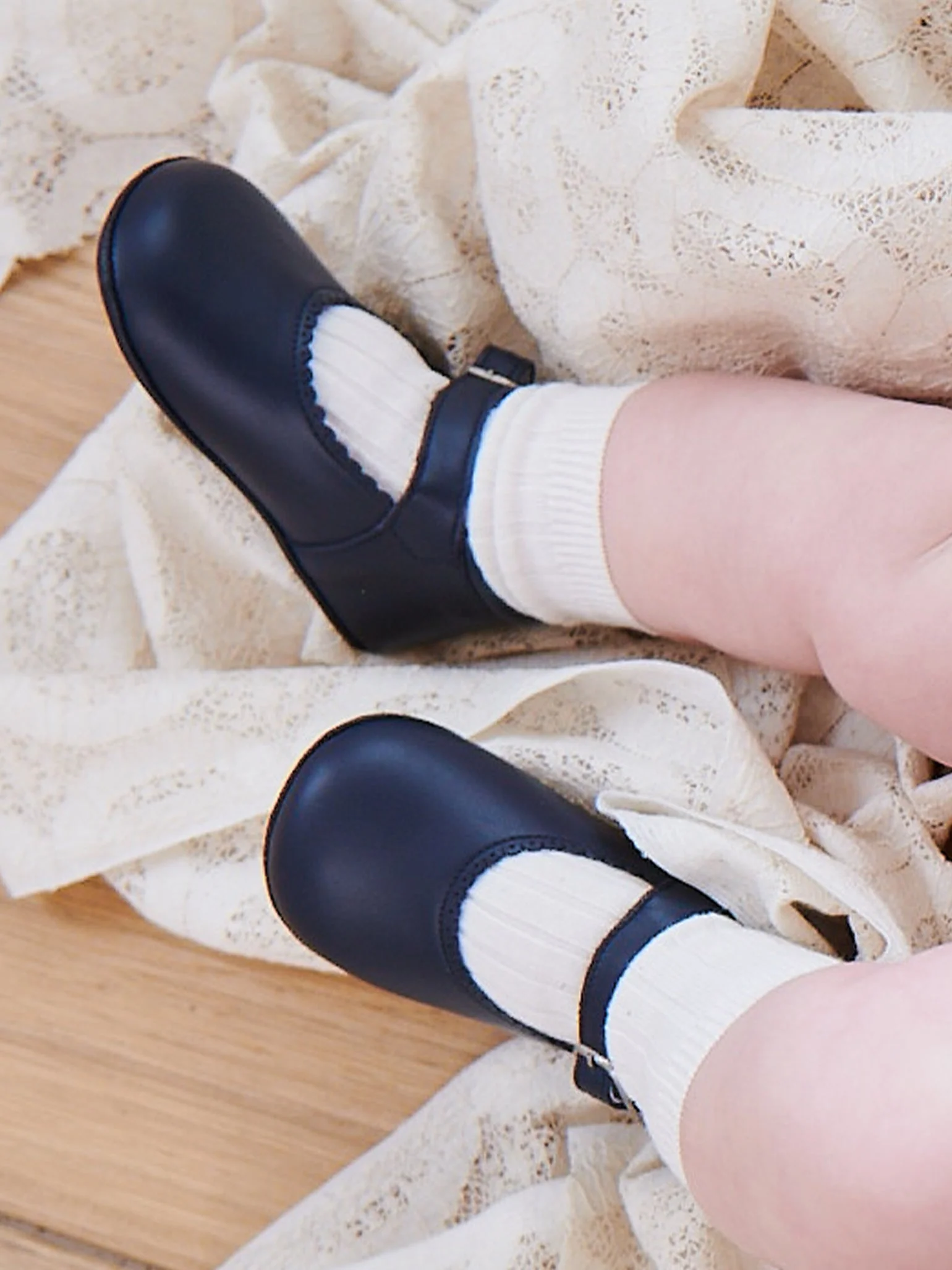 Navy Leather Baby Mary Jane Shoes - Image 3