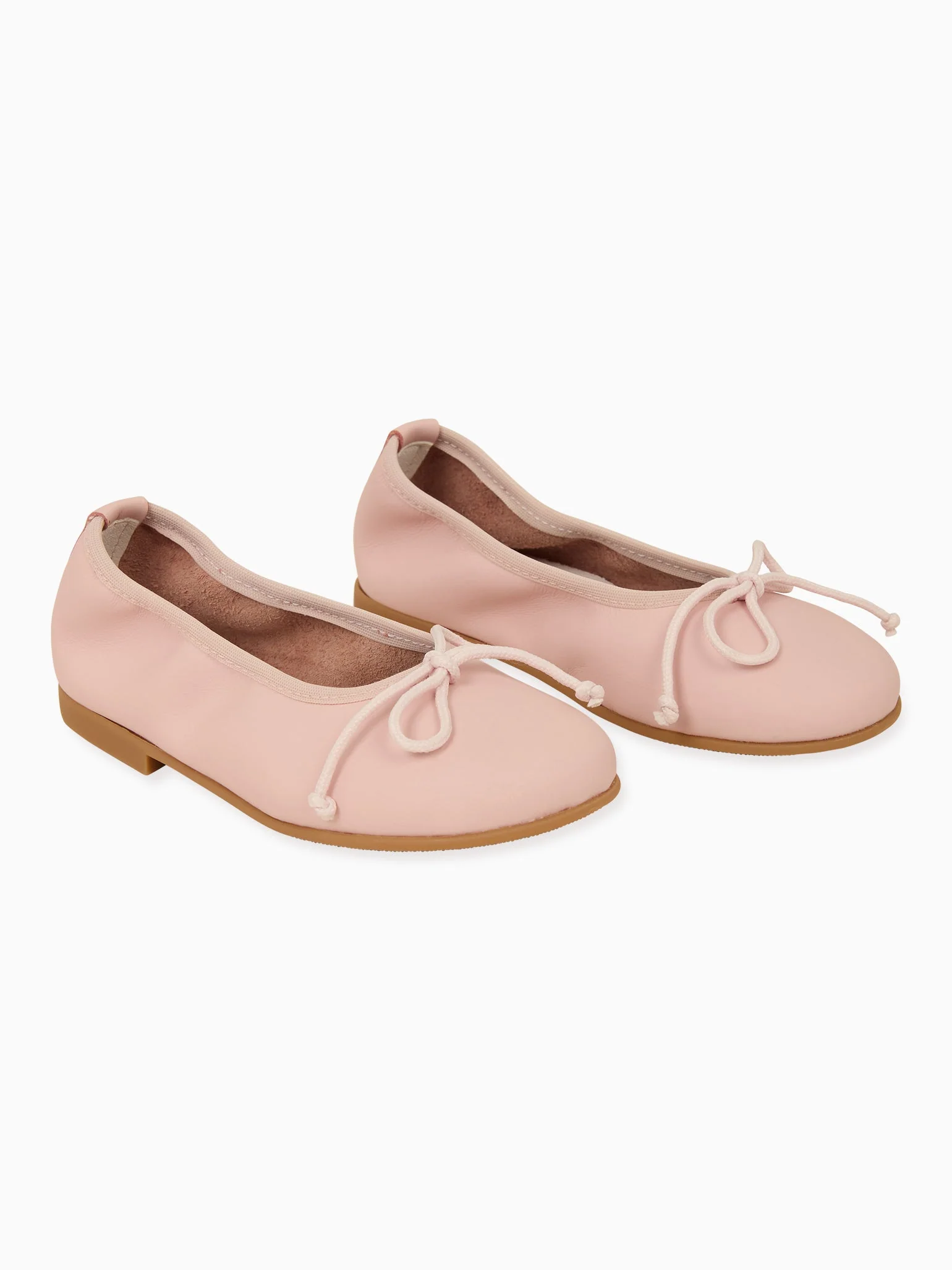 Pale Pink Leather Girl Bow Ballerina Shoes - Image 4
