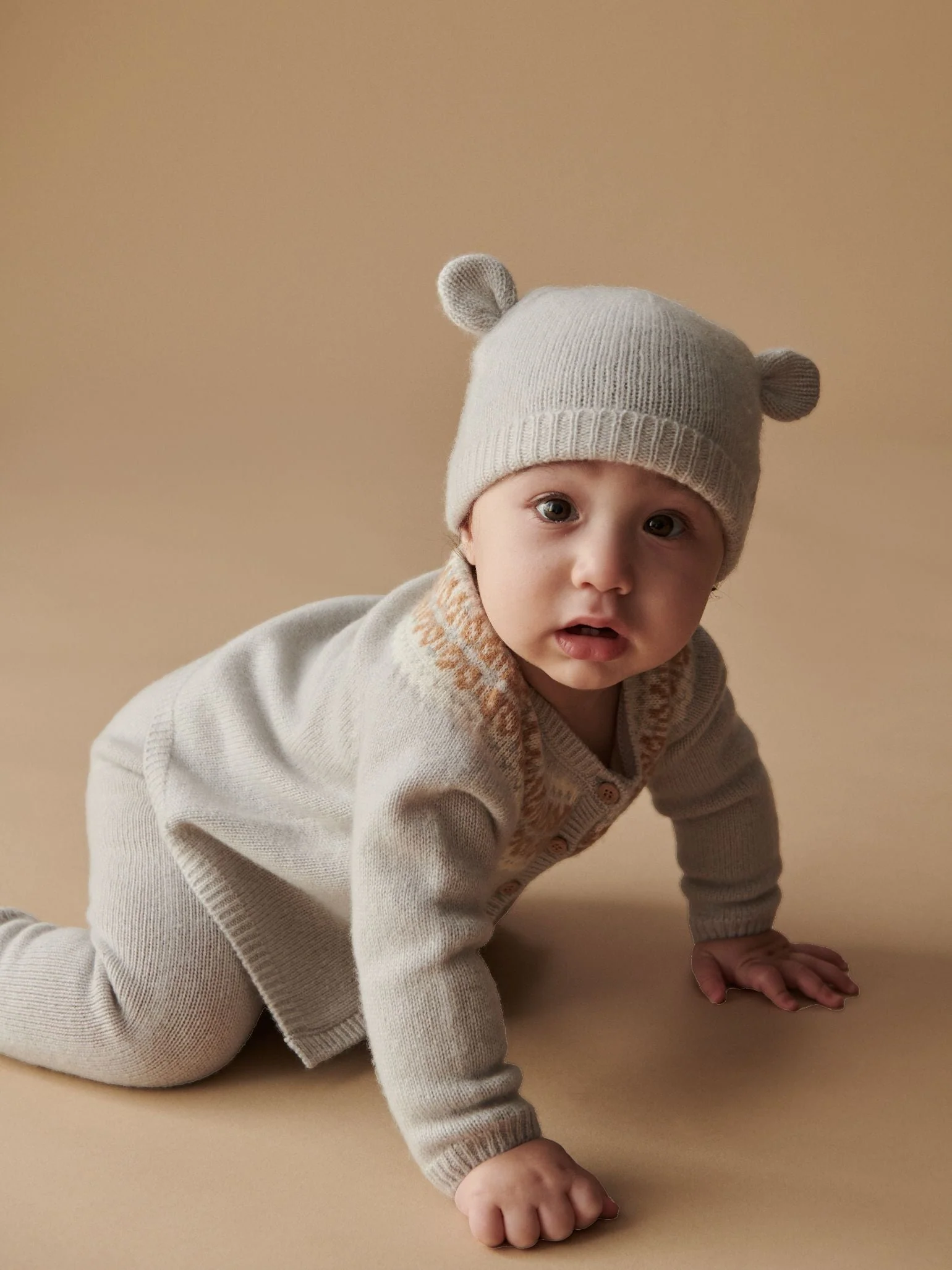 Soft Grey Dulce Cashmere Fair Isle Baby Knitted Set - Image 3