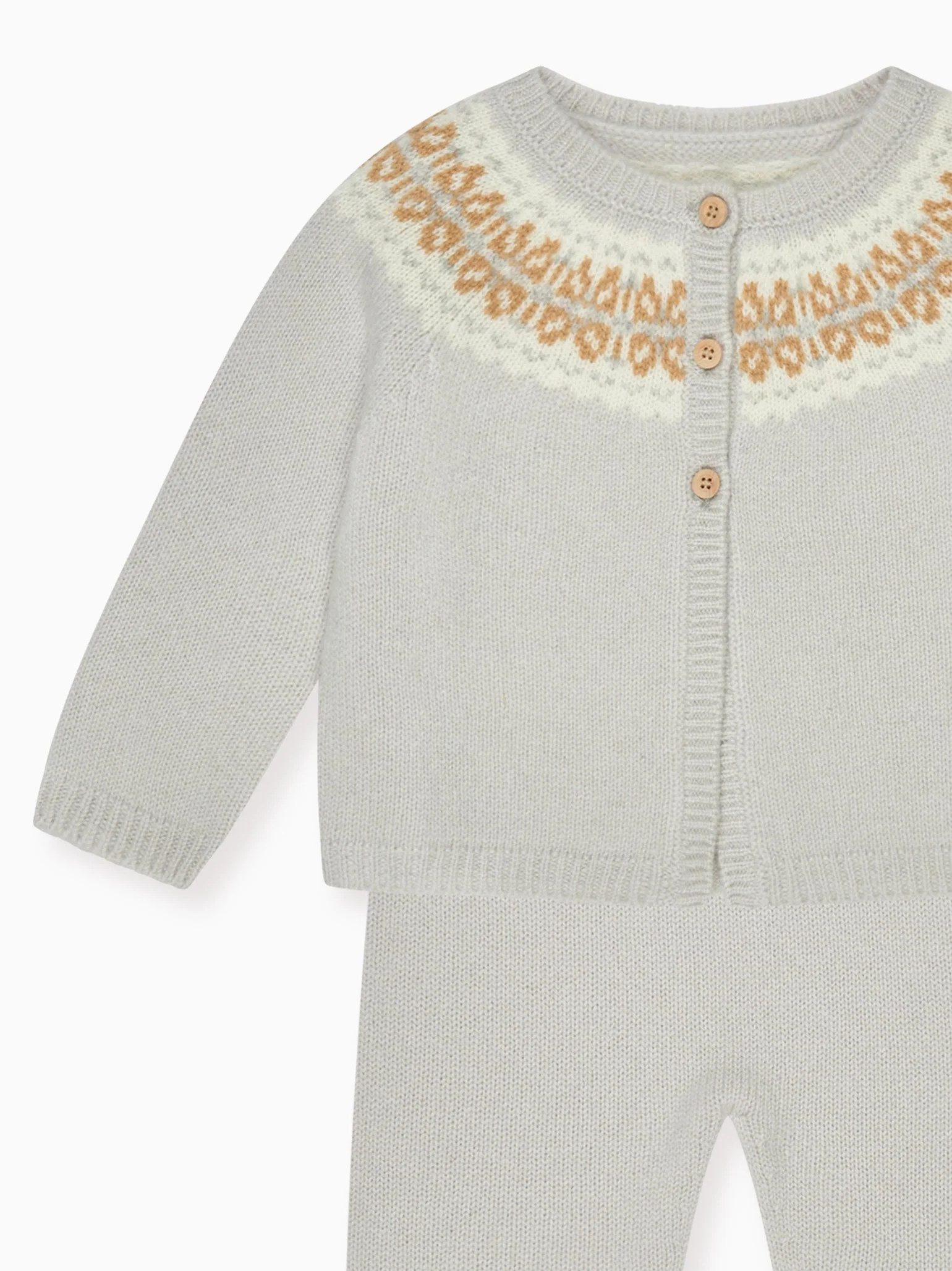 Soft Grey Dulce Cashmere Fair Isle Baby Knitted Set - Image 4
