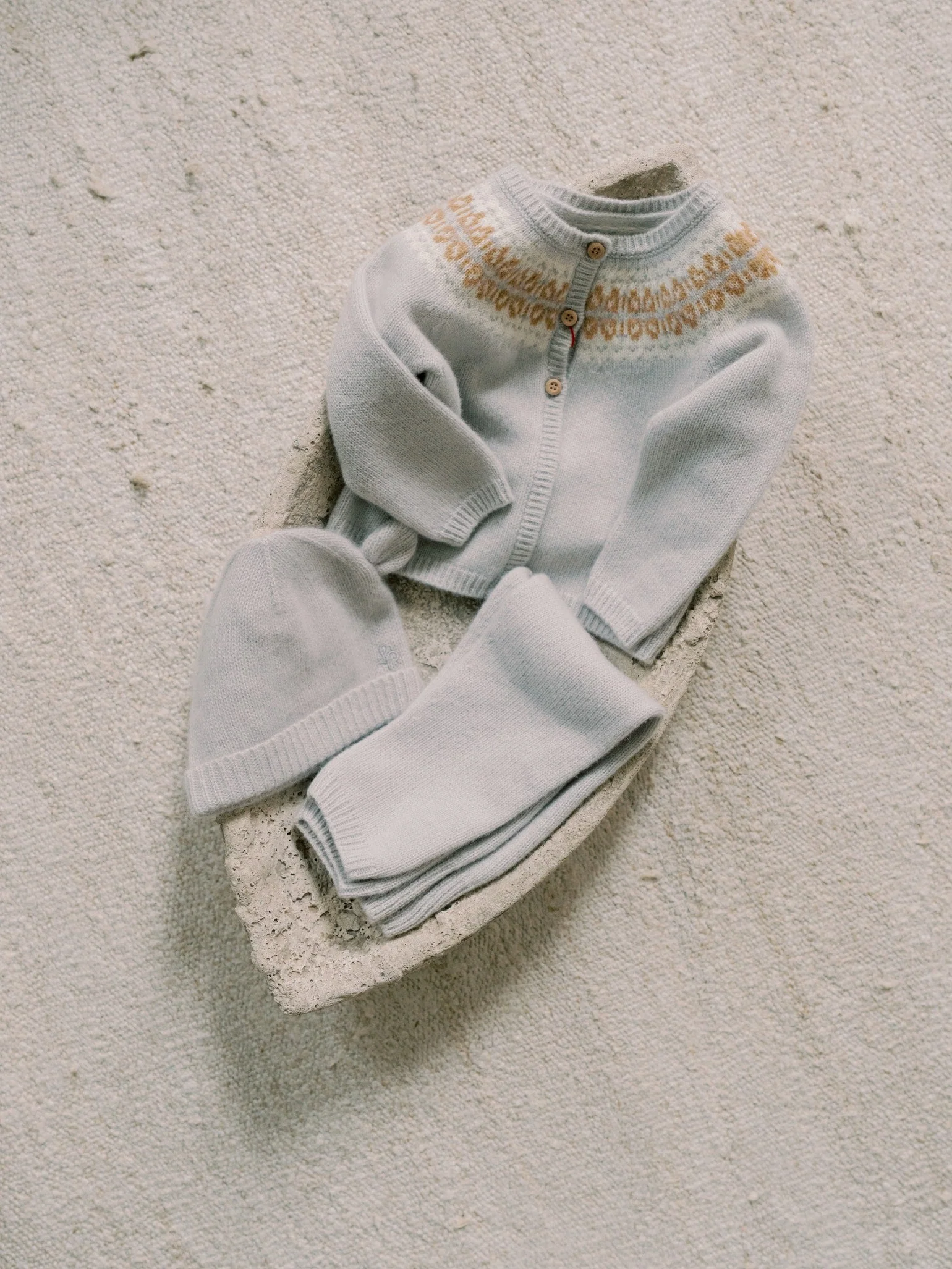 Soft Grey Dulce Cashmere Fair Isle Baby Knitted Set - Image 6