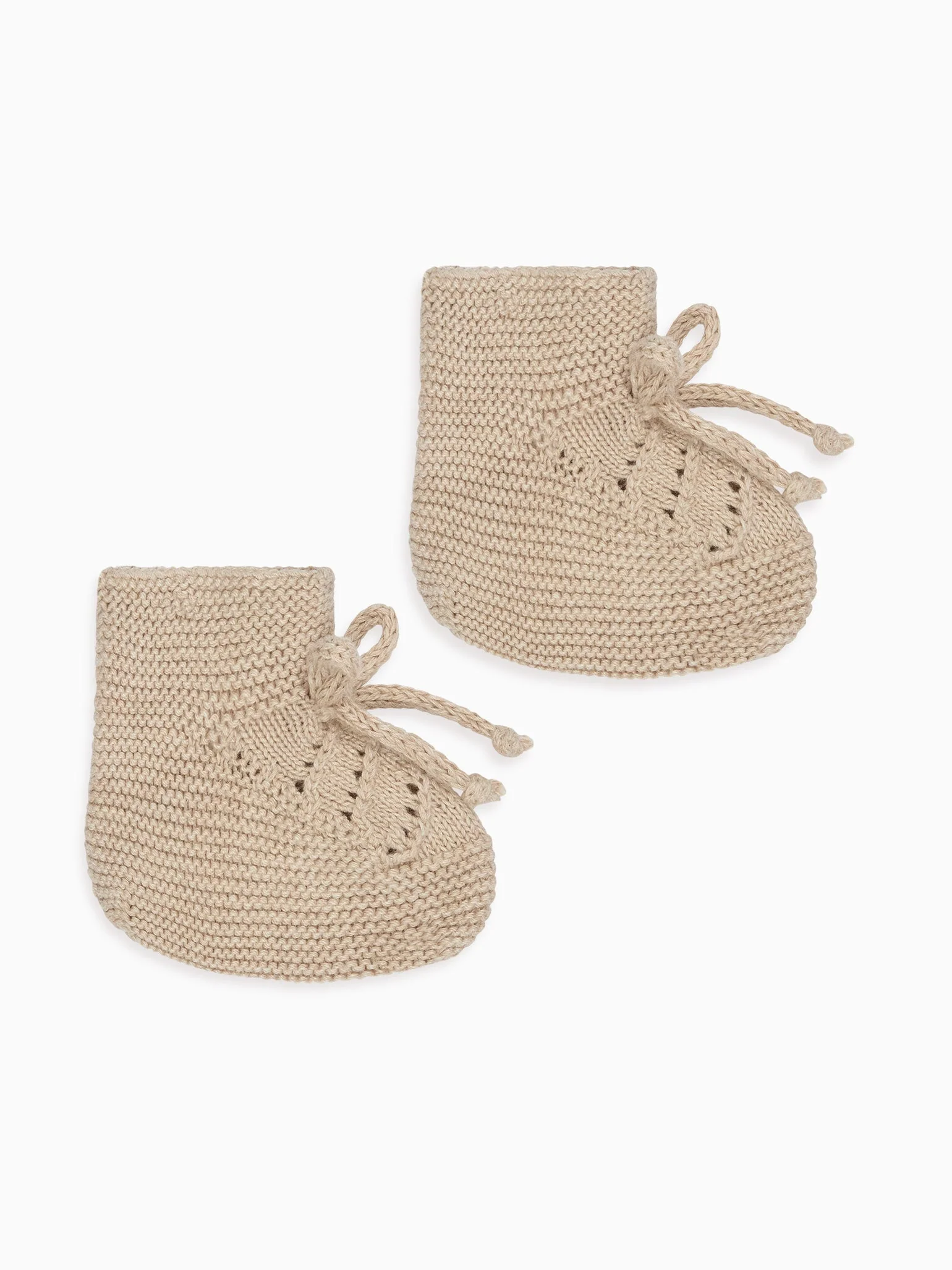 Taupe Rimevera Cotton Baby Knitted Booties - Image 4