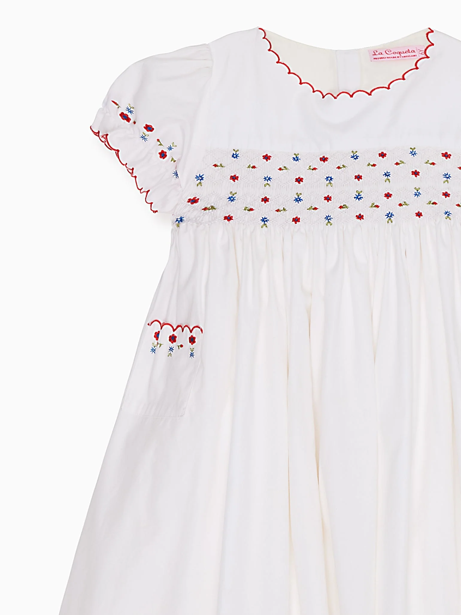 White Delilah Hand-Smocked Girl Dress - Image 3