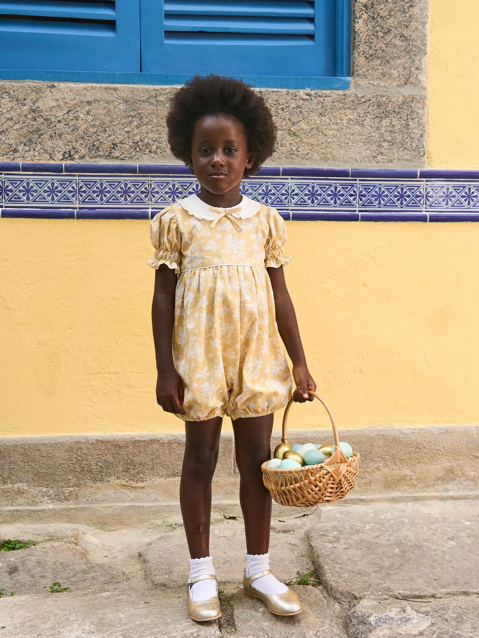 Yellow Toile Abril Baby Girl Romper - Image 3