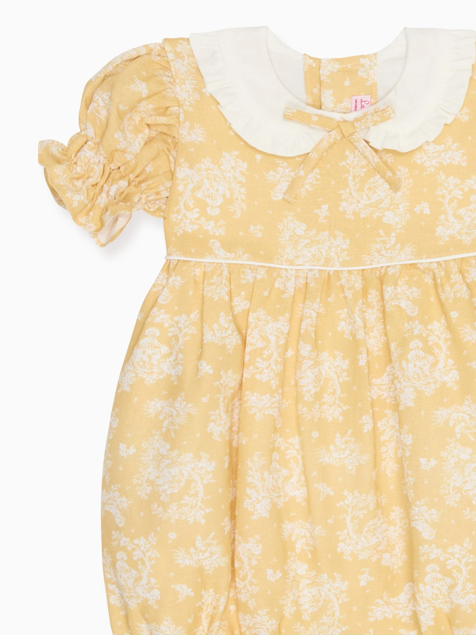 Yellow Toile Abril Baby Girl Romper - Image 4